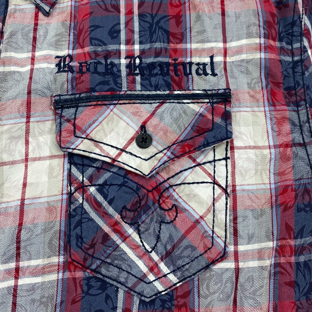 Rock Revival Shirt Men Extra Extra Large XXL Red White Blue Floral Button Up - Picture 2 of 10